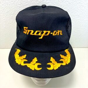 Vintage Snap-On Snapback Trucker Hat Cap Black K-Products Logo W/ Scrambled Eggs